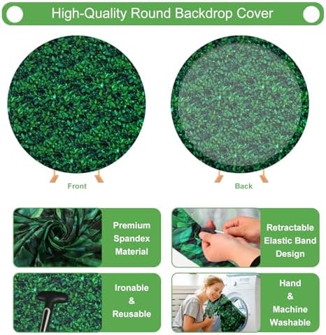 Gallety 7.2 FT Green Leaves Round Backdrop Cover for 5 to 7.2FT Circle Backdrop Stand - Adjustable Circle Arch Cover for Birthday Wedding Jungle Theme and Tropical Party Decorations - Image 3