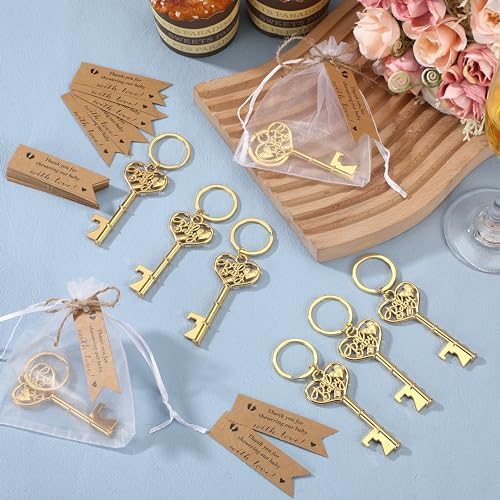 Misdary 50 Set Baby Shower Favor Gift for Guest Baby Shower Keyring, Gold - Image 5