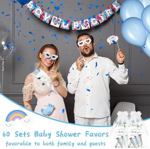 60 Sets Baby Shower Stainless Steel Shot Glasses for Guests It's a Boy Metal Shot Glasses with Thank You Card Organza Bag Baby Shower Favors Bulk for Gender Reveal Baby Arrival Party (Boy) - Image 7