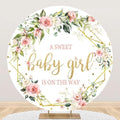 Baby Shower Round Backdrop Cover 7.2ft Boho Pink Floral Girls Circle Background Flowers Green Leaves A Sweet Baby Girl is On the Way Baby Shower Party Decoration Banner Photo Studio Prop by OFILA