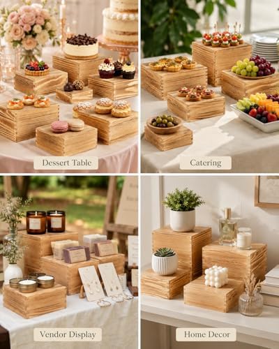 8 Pack Wooden Buffet Risers for Food Display, 8 Mini Sign - Image 7