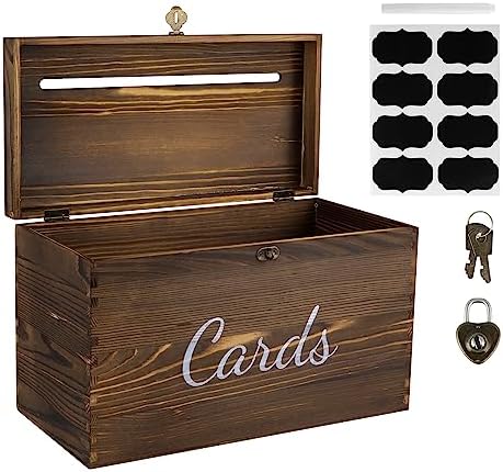 MDLUU Wood Wedding Card Box, Rustic Wedding Money Case with Lock, Envelope Holder Card Receiving Box for Reception, Birthday Party (Brown) - Image 2