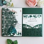 Hosmsua 50PCS Personalized Emerald Green Laser Cut Quinceanera Invitation Pocket, 5.12 x 7.2 Laser Cut Lace Flora wedding Invitation with Envelopes for Sweet 16, Mis XV, Quince Invitation - Image 3