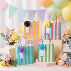 Gersoniel 24 Pcs Pastel Stripe Paper Gift Bags with Honeycomb Ball, Classic by Gersoniel