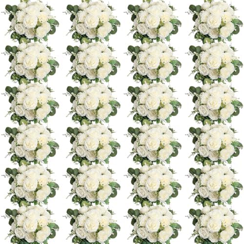 24 Bundles White Artificial Peonies Silk Flowers Bulk by Nagobi