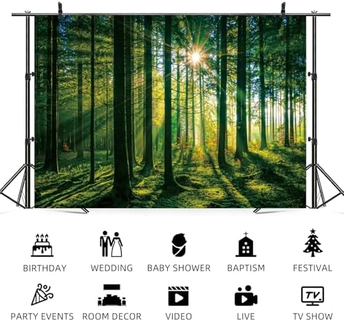 10x7ft Spring Backdrop Green Forest Scenery Photography Background Sunshine Trees Woodland Nature Landscape Wedding Banner Decorations Kids Birthday Baby Shower Portrait Photo Booth Prop - Image 5