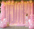 20ft x 10ft Pink Tulle Photo Backdrop Curtain with Lights String for Baby Shower Sheer Baby Pink Curtain Backdrop for Birthday Party Wedding Photo Booth Photography Background Decorations - Image 3