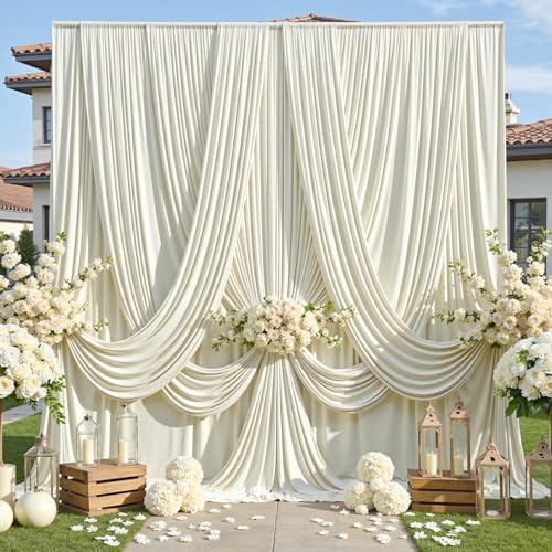 30ft×12ft Wrinkle Free Ivory Backdrop Curtain for Wedding Parties, 6 Panels 5×12ft Long Soft Silky Polyester Backdrop Drapes Cream Photo Back Drop Curtains for Party Photography Background Cloth by ENJOYYOURPARTY