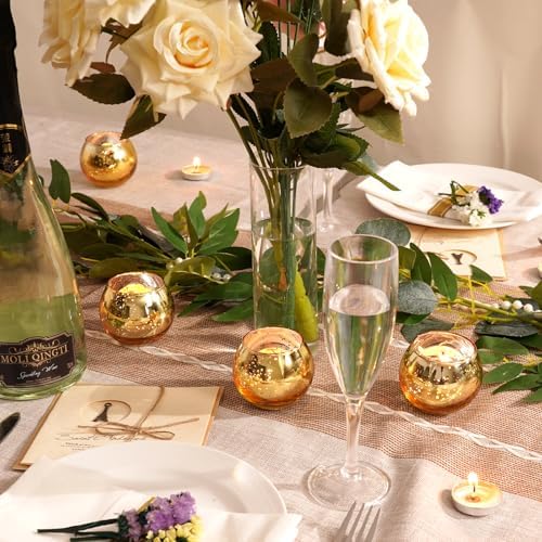 Homemory 24 Pcs Gold Votive Candle Holders, Round Mercury Glass Candle Holder, Tealight Candle Holders for Table Centerpieces, Baby Shower,Anniversary, Wedding, Home Decor, Halloween, Christmas - Image 3