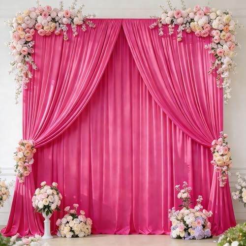 16x10FT Hot Pink Backdrop Curtains for Wedding Parties, Wrinkle Free Polyester Photography Backdrop Drapes for Wedding Baby Shower Birthday Parties Stage Background Stand Decorations 4x10ft,4 Panels by Partisky