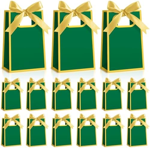 AmazingSpark 50 Pcs Green Gold Mini Gift Bags Bulk 6.3 x 3.9 x 2.8 Inch Party Favors Elegant Small Gift Bags with Handles and Ribbon Bows for Wedding Birthday Bridal Baby Shower Party Favors by Unknown