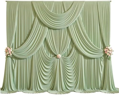 10ft x 10ft Sage Green Backdrop Curtains, 2 Panels Sage Drapes for Backdrop - Image 4