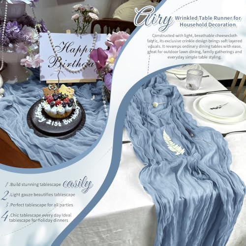 Dusty Blue Boho Cheesecloth Table Runner 12 Pack 17x108 Inch Sheer Gauze - Image 7