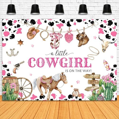 Cowgirl Baby Shower Backdrop 8x6ft Western Wild West Baby Shower Party Decorations Background A Little Cowgirl is On The Way Banner Photo Booth Props - Image 4
