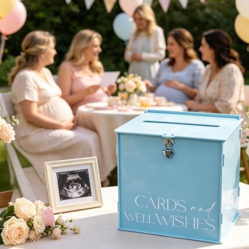 Acrylic Card Box with Lock & Slot, Macaron Blue Wedding Card Boxes for Reception Monetary Envelope Cash Gifts, Large Gift Cards Holder Box for Graduation Bridal Baby Shower Party Supplies - Image 6