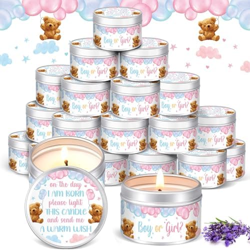 MTLEE Gender Reveal Bear 24 Pcs Baby Shower Party Favors Candles Lavender Scented Baby Shower Favors for Guests Rustic Tealights Candles Gender Reveal Return Gifts(Blue and Pink, 1.2 oz) by CelebrateEveryMoment