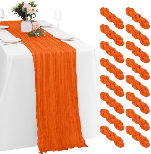 16 Pack Orange Cheesecloth Table Runners 20x120 Inch Gauze Table Runner 10FT Easter Cheese Cloth Table Runner Rustic Sheer Runner for Wedding Baby Shower Birthday Party Table Decor by Yorcari