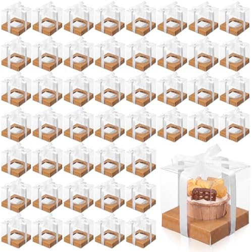 Thenshop 50 Pcs Clear Cupcake Boxes Individual 3.5 Inch, Kraft by Thenshop