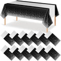 12Pcs Black Silver Tablecloth Party Decorations,Plastic Black Table Cloth Printed Silver Table Runner Disposable Rectangle Table Cover for Birthday Anniversary Wedding Graduation Party,54 x108 Inch by MASHAN