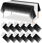 12Pcs Black Silver Tablecloth Party Decorations,Plastic Black Table Cloth Printed Silver Table Runner Disposable Rectangle Table Cover for Birthday Anniversary Wedding Graduation Party,54 x108 Inch by MASHAN