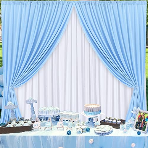 gogoparti 10x10ft Baby Blue and White Backdrop Curtains Panels for Parties Wedding Baby Shower Birthday Party Photography Background, Wrinkle Free Polyester Backdrop Curtains Drapes 4 Panel 2.5x10ft - Image 6