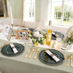 Liacere 350PCS Green Plastic Plates - Dark Green Disposable Plates With Gold Rim - 50Guest Baroque Plastic Dinnerware include 100Plates-50Pcs Pre Rolled Napkins with Silverware 50Cups for Party - Image 3