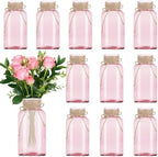 12 Pack Mason Jar Vases for Centerpieces, Pink Glass Flower Vase by LEYIQU
