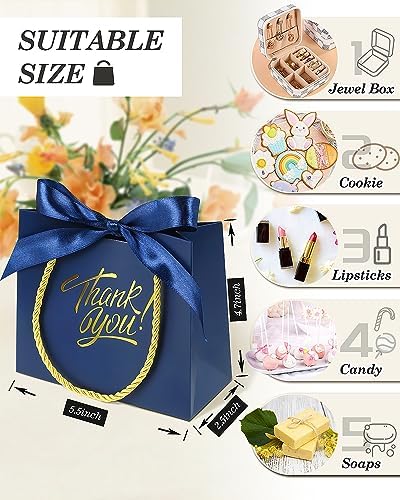 EQOREIIN 100 Pack Small Thank You Gift Bags with Handles & Ribbon, Navy - Image 2