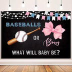 MEHOFOND 10x7ft Baseballs or Bows Gender Reveal Backdrop for Black Boy or Girl What Will Baby Be Decorations Banner Pink Bows Gender Reveal Baby Shower Photography Background Cake Table Supplies - Image 2