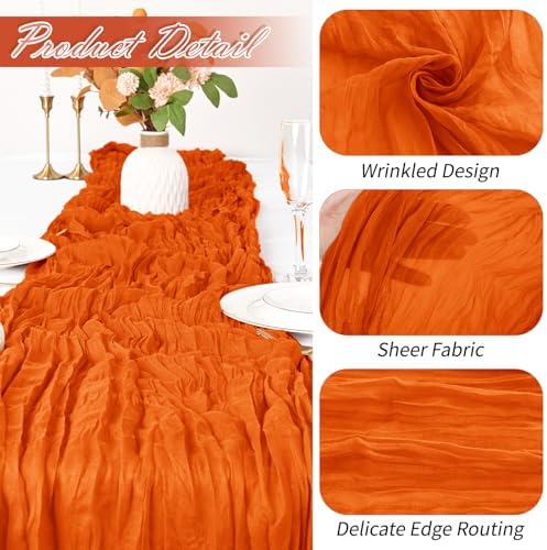 30 Pack Orange Cheesecloth Table Runner 17 x 108 inch Cheese Cloth Table Runners 9ft Orange Table Runner Rustic Romantic Sheer Gauze Runner for Wedding Party Baby Shower Table Decoration - Image 3