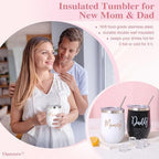 New Mom Gifts for Women, Pregnancy Gift for New Parents Gender Reveal Gifts with Mom and Dad Tumbler Set for First Time Moms - Image 3