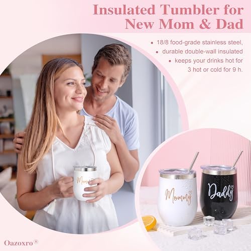 New Mom Gifts for Women, Pregnancy Gift for New Parents Gender Reveal Gifts with Mom and Dad Tumbler Set for First Time Moms - Image 3