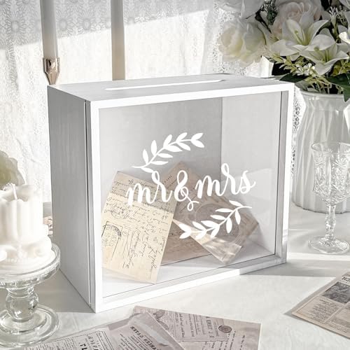 OurWarm White Wooden Wedding Card Box for Reception with Acrylic Window - Image 2