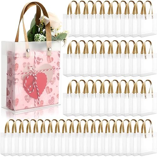 Qilery 50 Small Frosted Gift Bags with Handles, 5.9 x 5.1 x 2.36 Inches by Qilery