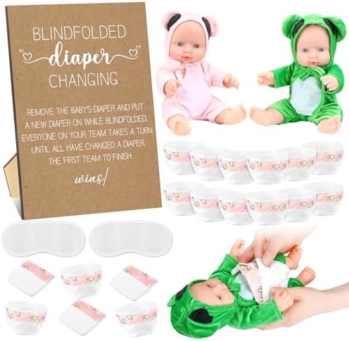17 Pcs Shower Supplies for Blindfold Diaper Changing with Blindfolds Diapers Changing Diaper Race Set(Brown Kraft) by Seeloowy