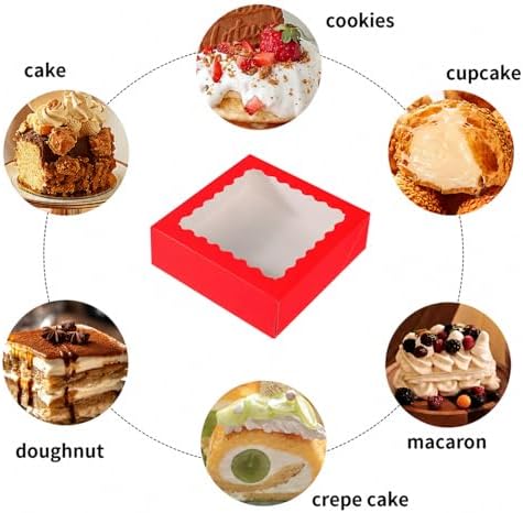 24 pcs Red Pie Boxes,12x12x3 Inch Auto-Popup Bakery Boxes with Window Donuts Chocolate Muffins Donuts Pastry Dessert Cookie Box For Packaging - Image 4