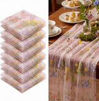 Pink Floral Table Runner 10ft Embroidery Tulle Spring Wildflower Gauze Table Runner Seasonal Summer Butterfly Kitchen Dining Decoration for Wedding Baby Shower Birthday Party (6 Pcs) by Windkream