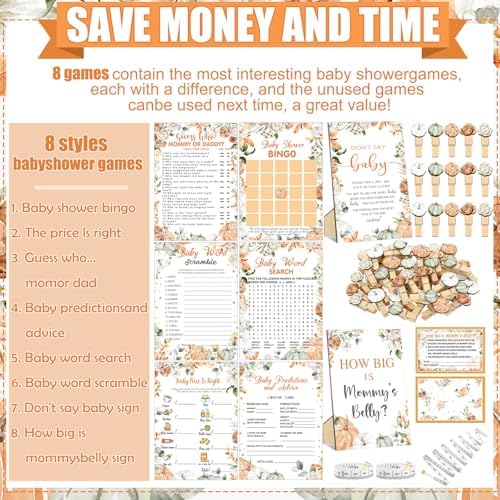 Funnymoom 426 Pcs Pumpkin Baby Shower Games Set, 8 Games Include Bingo - Image 4