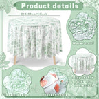 Ganeen 12 Pcs Sage Green Floral Plastic Tablecloth 84 in Spring Round Vintage Flower Tea Party Tablecloth Disposable Green and White Table Covers for Tea Party Birthday Wedding Baby Shower Decoration - Image 2