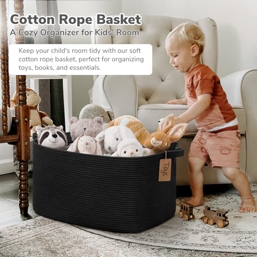 Goodpick 75L Extra Large Woven Rope Blanket Basket, Rectangle, Black - Image 2