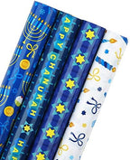 WRAPAHOLIC 30 Inch Hanukkah Wrapping Paper Roll - Jumbo Roll Menorahs, the Star of David, Candles Design for Chanukah Celebration - 4 Rolls - 30 Inch x 120 Inch Per Roll by WRAPAHOLIC