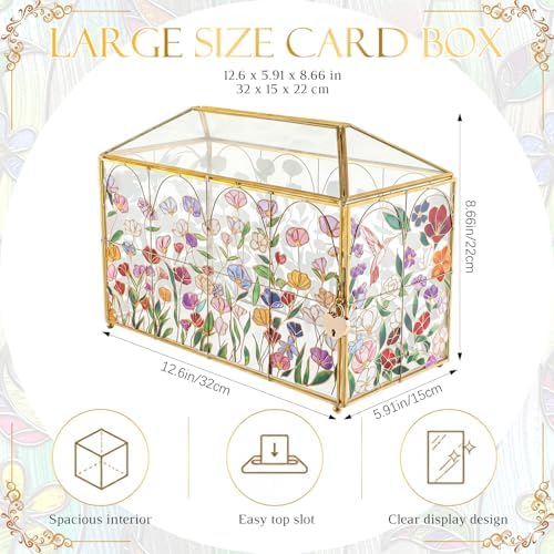 Patelai Hand Painted Floral Stained 12.6 Inch Large Wedding Glass Card Box - Image 2
