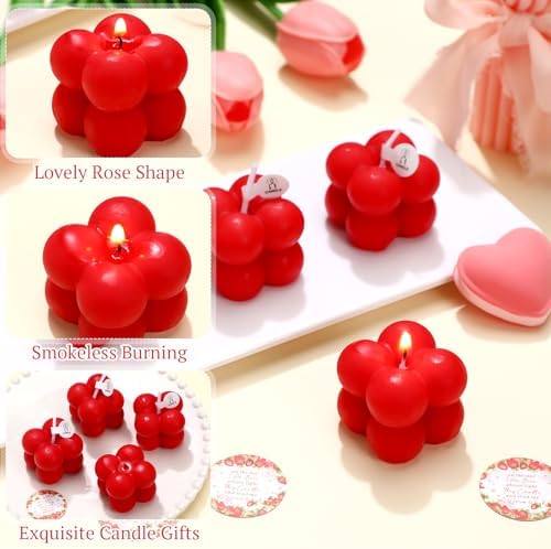 MTLEE 24 Sets Strawberry Baby Shower Favors Small Bubble Candle for Guests Tea Candles Bulk with Stylish Ribbons Cards Gifts Party Decoration(Bright Red, Strawberry) - Image 3