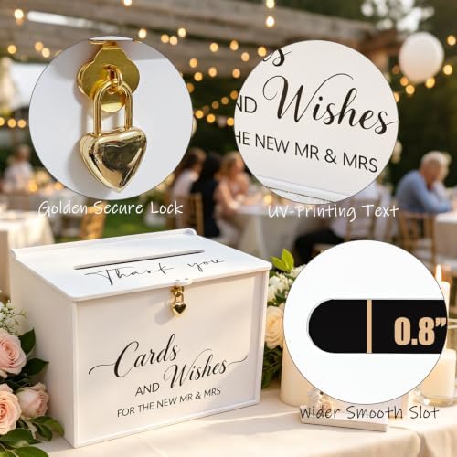 Large Card Box with Lock, Elegant White Wedding Card for Reception - Image 6