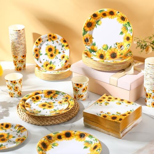 Sunflower Party Decorations, Paper Plates Napkins Cups Serve 50, Yellow - Image 4