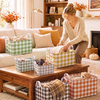 6 Pack Plaid Canvas Baskets Rectangular Storage Bins, Fall - Image 2
