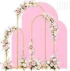 Set of 3 Metal Arch Backdrop Stands with Pink Covers, 6/6.6/7.2FT by Laxwuqu