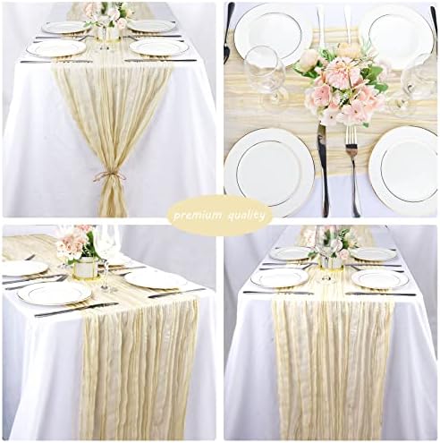 12 Pack 10Ft Cheesecloth Table Runner 35x120 Inch Boho Gauze Rustic Cheese Cloth Long Romantic Table Runner for Wedding Bridal Shower Birthday Party Table Decor (Beige) - Image 5