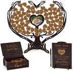 Heart Wedding Guest Book Alternative, Coffee Color Rustic Wooden Wedding Souvenirs with Heart Picture Frame, Heart Guest Book Drop Box, Personalized Decor Party Birthday by Dezhier
