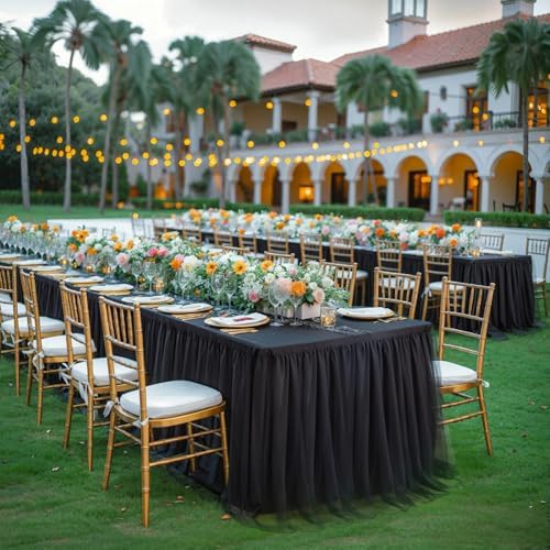 HB HBB MAGIC Black Table Cloth Spandex Table Covers 8ft Fitted Tulle Tablecloth Rectangular Desk Skirt Stretch Table Cloths Covers Party Banquet Birthday Baby Shower Wedding Table Cloth, 2 Pack - Image 2